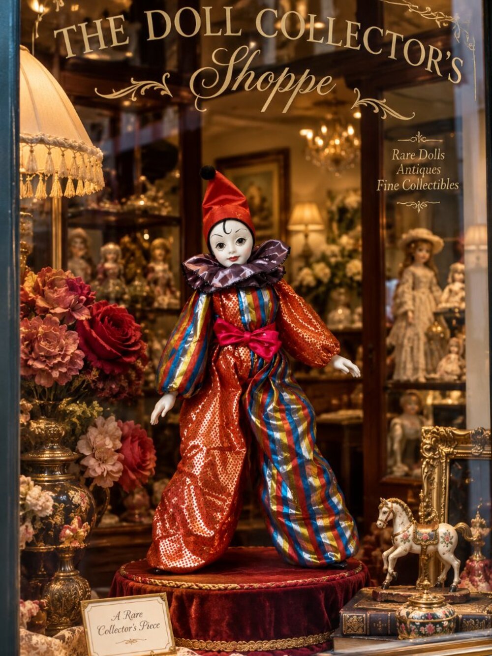 Enesco Vintage Nostalgic Lady Jester Porcelain Doll 1985 Collectible Colorful
